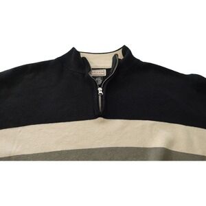 Arizona Jean Company Sweater Quarter Zip Striped Black‎ Tan Gray Mens Size Large